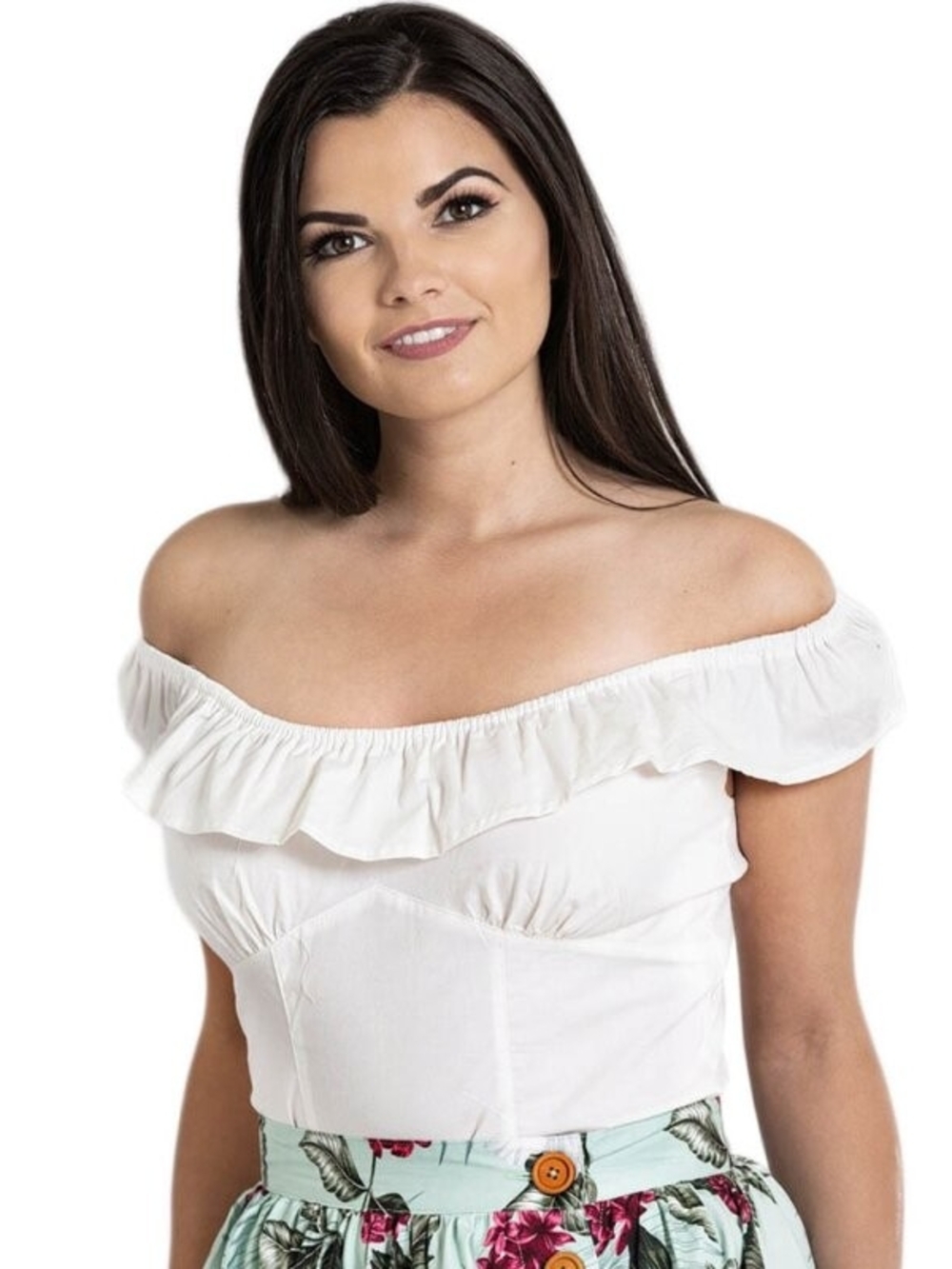 Hell Bunny White Off-Shoulder Ruffle Top - Picture 2 of 6